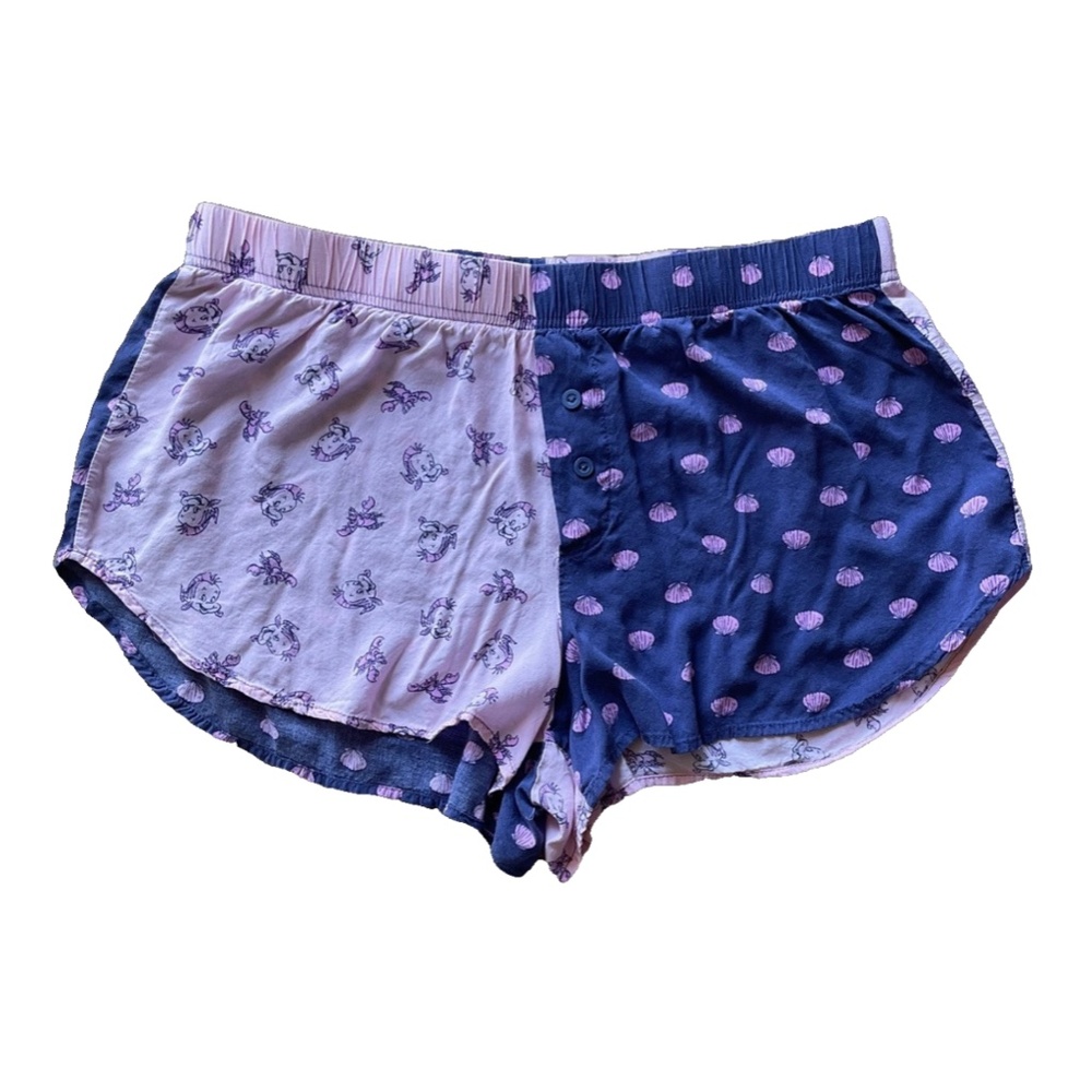 DISNEY Women's Large Little Mermaid Sleep Wear Lounge Satin Shorts Pink Purple